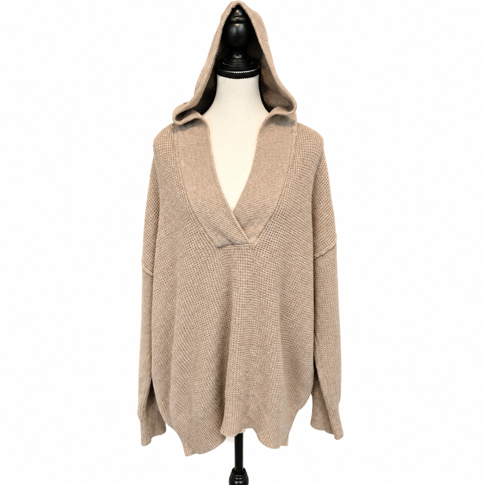 Aerie Waffle Knit Sweatshirt Womens Size Medium Brown Hooded Oversized Relaxed